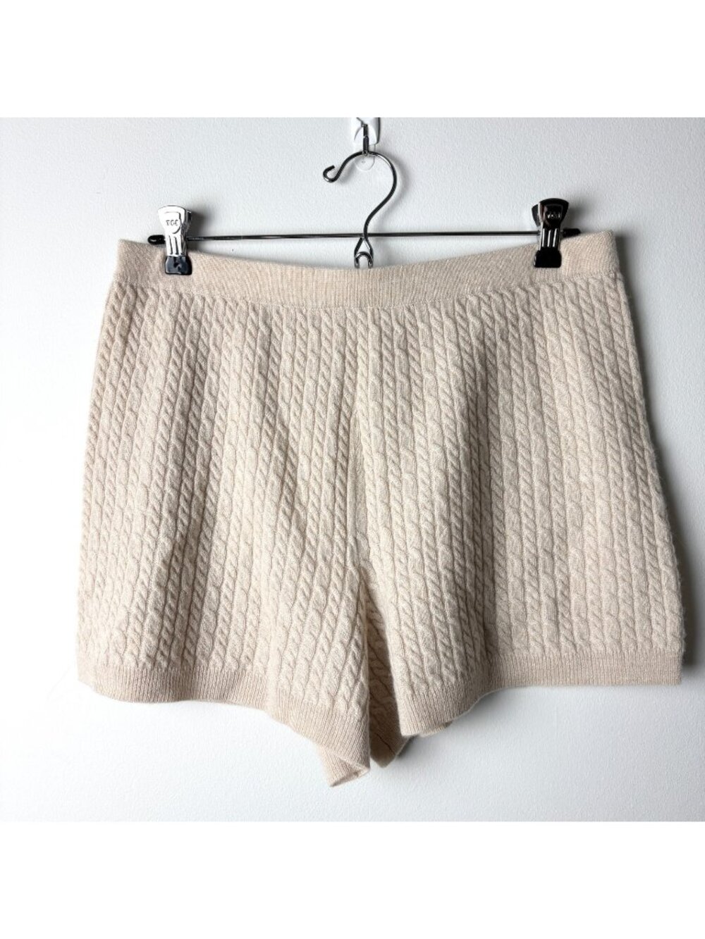 100% CASHMERE Wool Biege Cable Knit Pajama Shorts Womens Sz Medium
